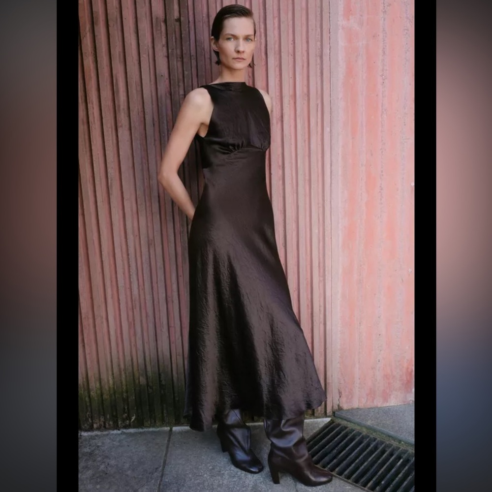 ZARA WRINKLED SATIN EFFECT DRESS - Picture 5 of 15